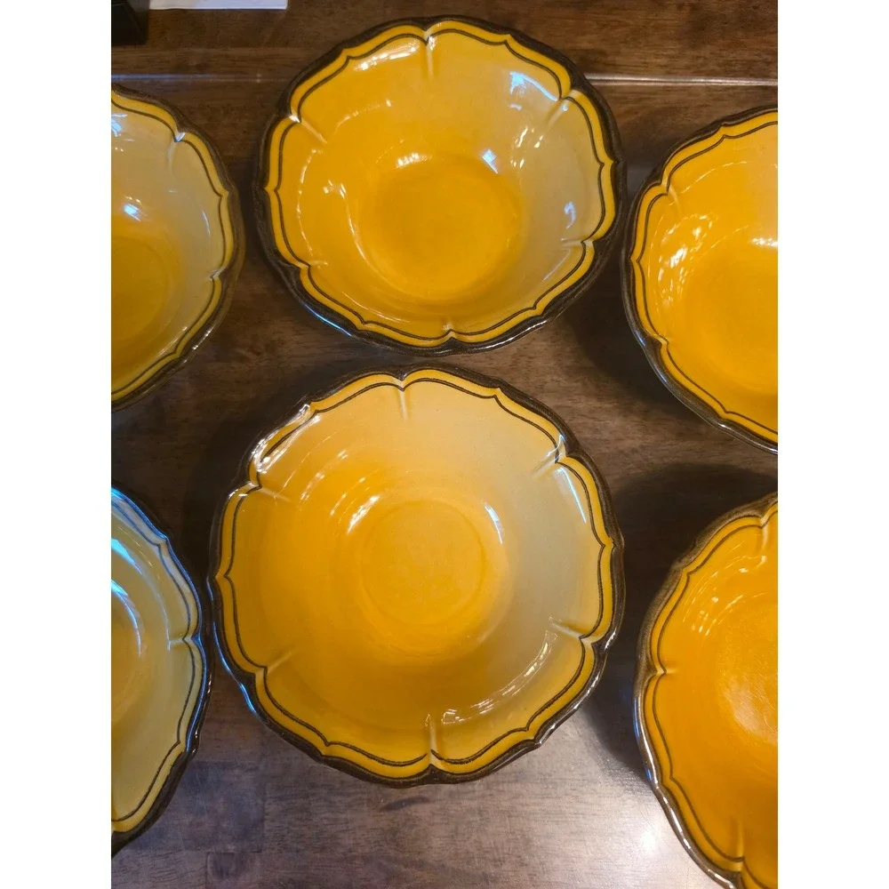Set of 6 Metlox Poppy Trail Provincial Mustard Yellow Cereal Soup Bowls 6.25